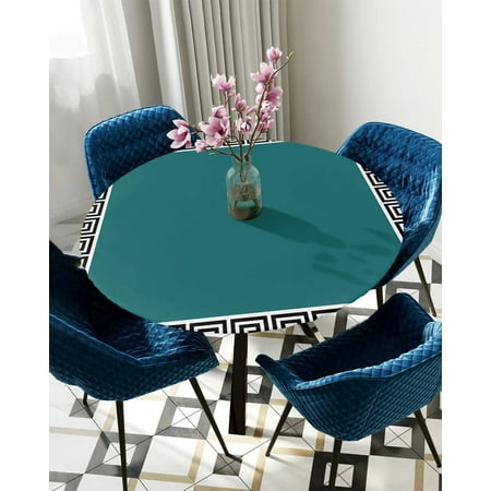 

Tablecloth Round Fitted Blue Green Geometric Greek Pattern Elastic Edged Table Cover Protector Cloth Waterproof Rectangle 45 -50