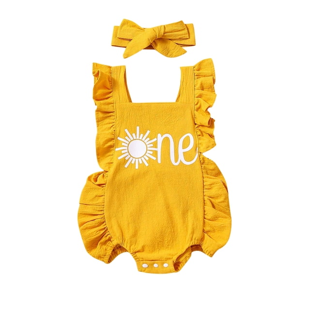 adviicd Barboteuses pour Bébé Fille Nouveau-Né Unisexe Manches Courtes Col Rond Barboteuse Imprimée Tenue Mignonne pour Bébé Combinaison pour Bébé Jaune,100