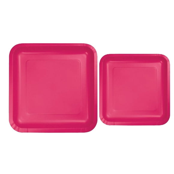 Oojami 100 Count Square Pink Paper Plates 50~9" Dinner Paper Plates | 50~7" Dessert Paper Plates Pink Party Theme