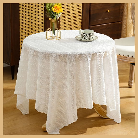 White Lace Tablecloth, Sheer Embroidery Cutwork Transparent Decoration Table Cloth Cover for Round Square Tables Party