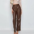 thumbnail image 6 of Quixlent Faux Leather Women Pants Button Zipper Fly Straight Wide Leg Trousers with Pockets High Waist Loose Fit Long Pants, 6 of 8