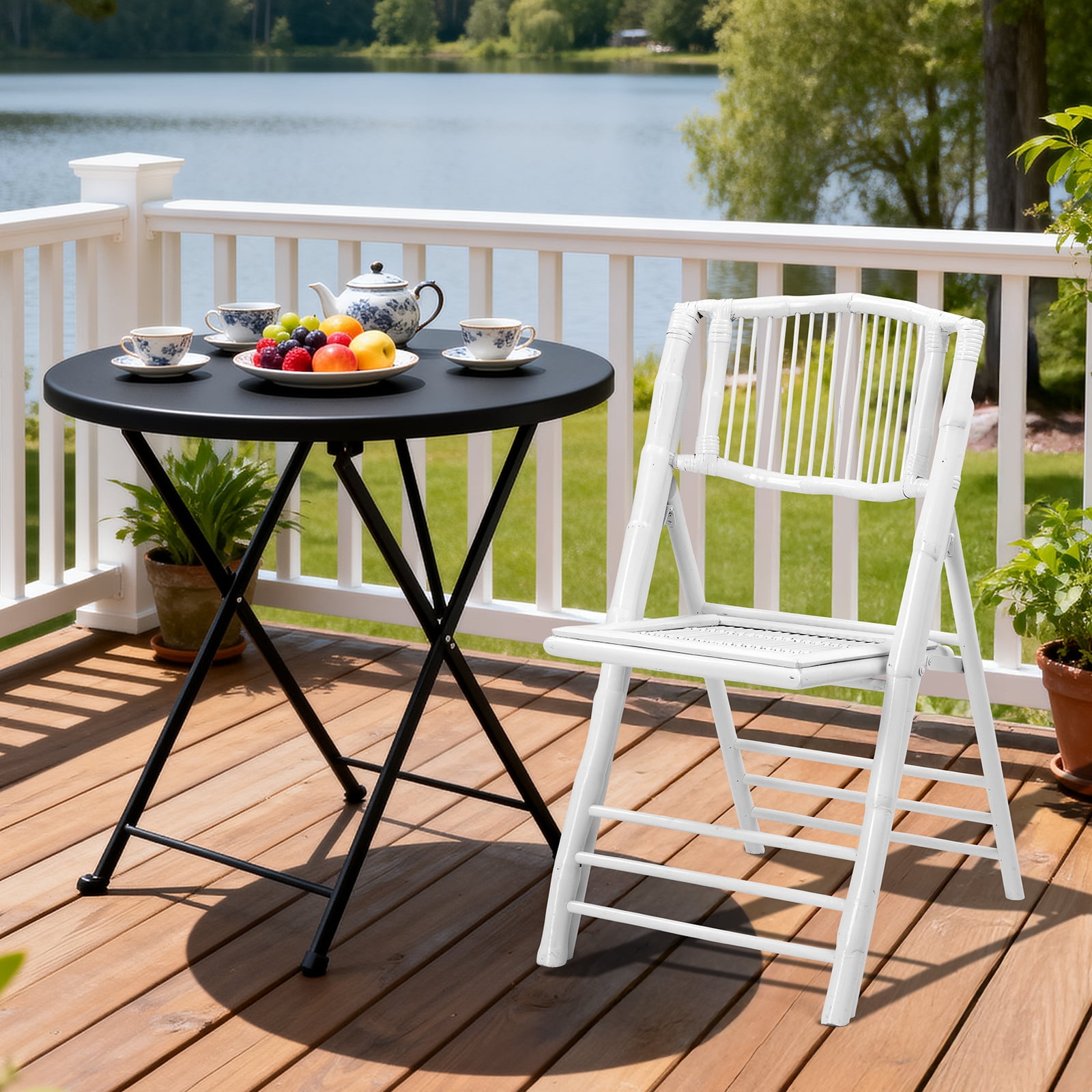Ktaxon 4Pcs Bamboo Folding Chair,  Comfortable Seat for Indoor Outdoor Patio Porch Wedding  Party Event, White