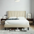 thumbnail image 6 of Sha Cerlin Queen Bed Frame, Upholstered Platform Bed with Wingback and Geometric Headboard, Beige, 6 of 9