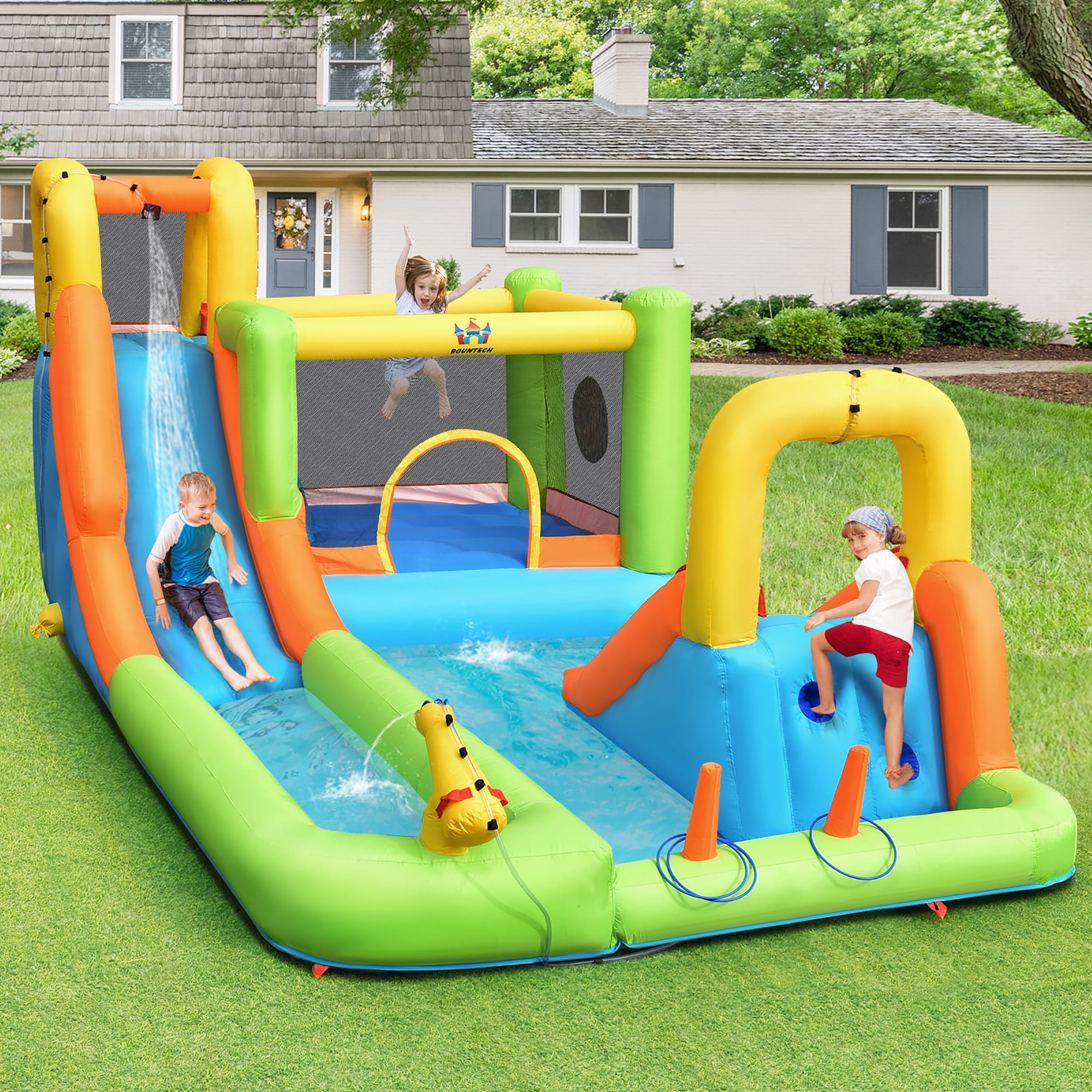 Costway Inflatable Water Slide Park Bounce House Splash Pool Without Blower