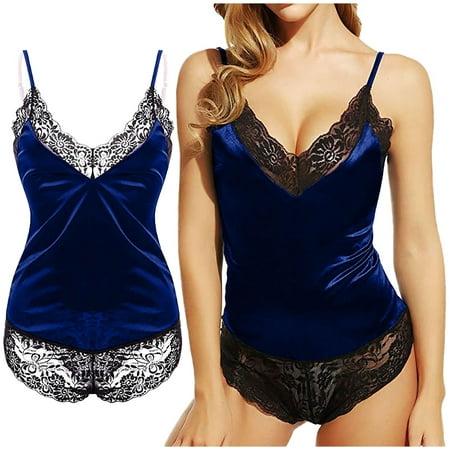Alitao Silk Pajamas Nightgowns for Women Women Lingerie V Neck Nightwear Ice Silk Sleepwear Lace Chemise Sundresses for Women 2025 Mini Dress Blue XL