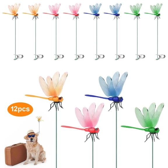 12pcs Dragonfly Clip, TSV 3D Dragonfly Garden Stakes Decor, Bird and Fly Scare Devices for Indoor Outdoor Garden