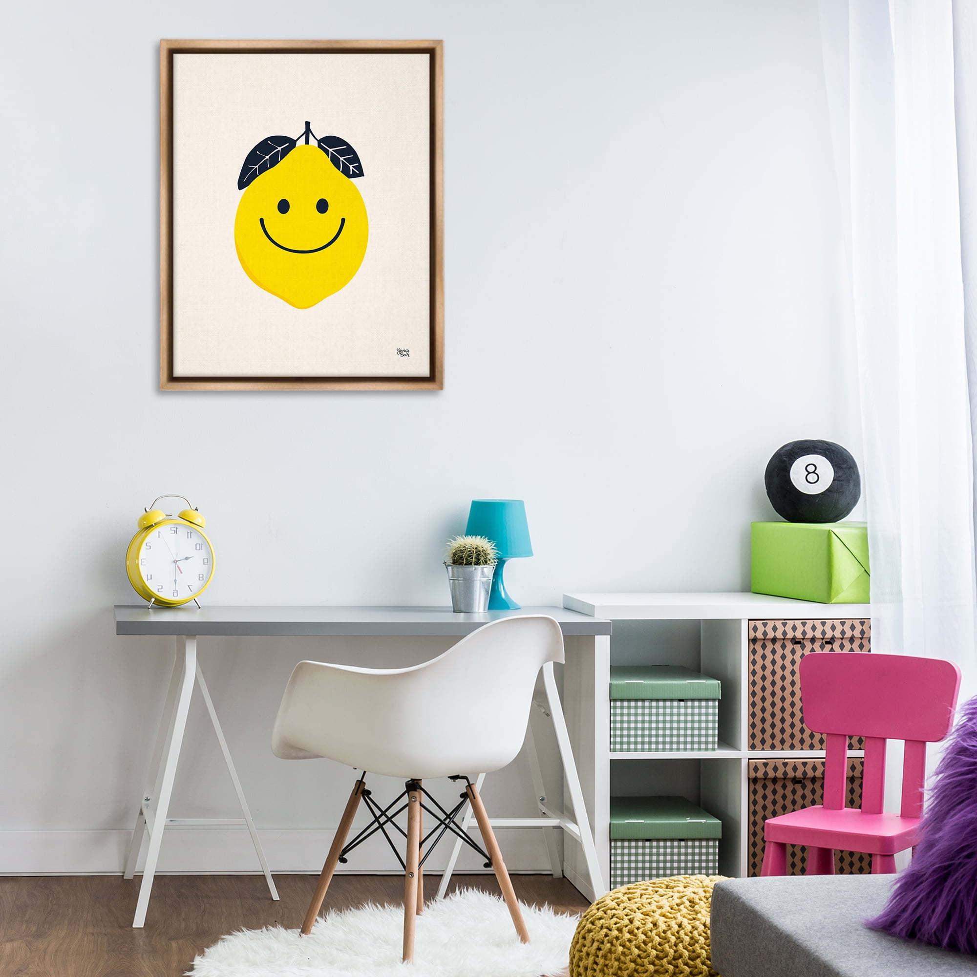 Stupell Industries Happy Lemon Smile Food & Beverage Painting Brown Floater Framed Canvas Art Print Wall Art, 25 x 31
