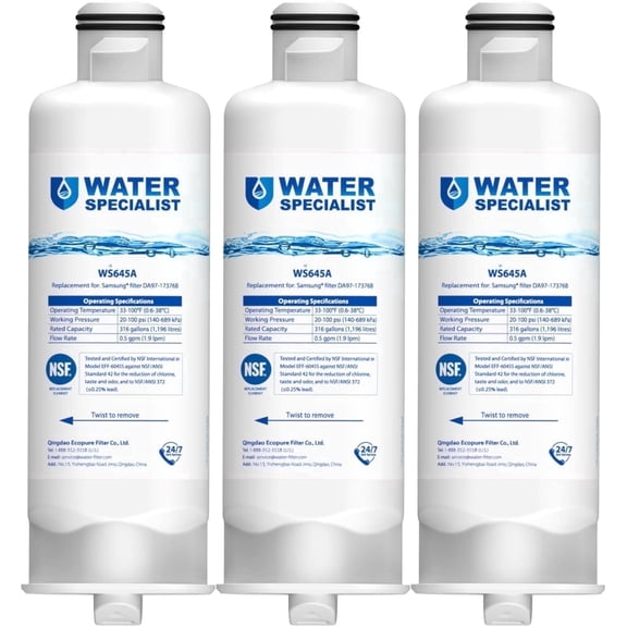 Waterspecialist WS645A Refrigerator Water Filter, Replacement for Samsung® DA97-17376B, HAF-QIN/EXP, HAF-QIN, RF28T5001SR,  3 Pack