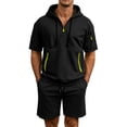 thumbnail image 2 of hotojiny Men's Tracksuit 2 Piece Outfit Breathable Quarter Zip Pullover Athletic Sweatsuit Short Sleeve Hoodie Shorts Set(Black,XX-Large), 2 of 5