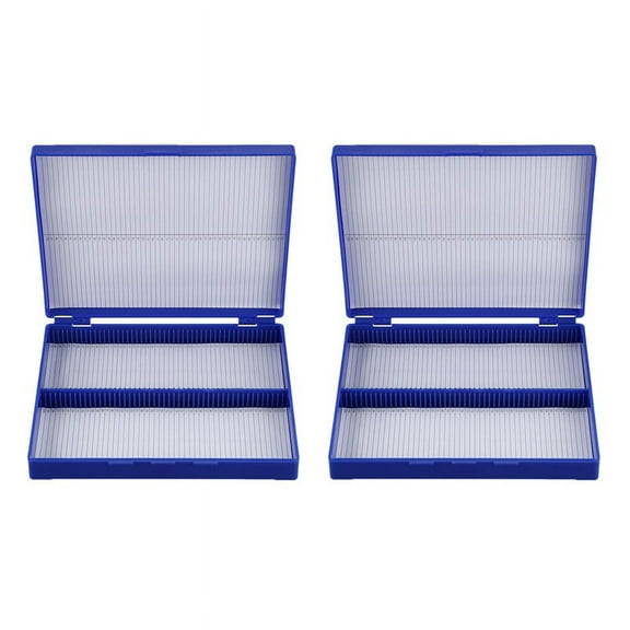 2X Royal Blue Plastic Rectangle Hold 100 Microslide Slide Microscope Box