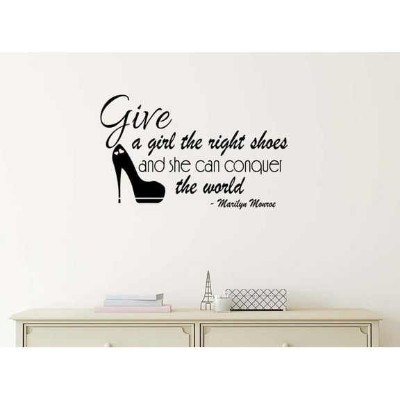 Give a Girl The Right Shoes 23 X 14 Vinyl Wall Quote Decal Sticker Art Cute Girl Smile Hepburn Decor Motivational Inspirational Lettering