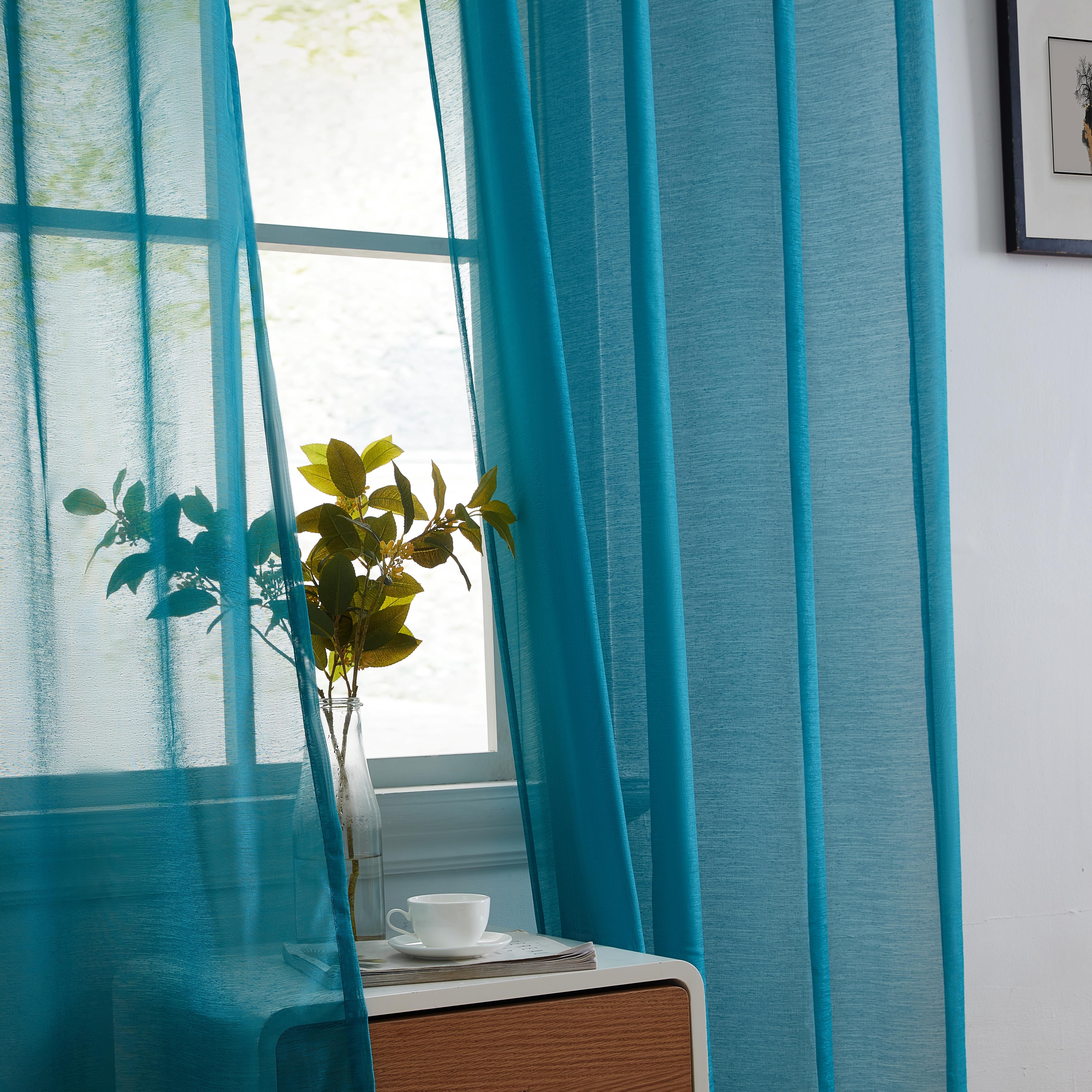 THD Vicky Semi Sheer Voile Window Curtain Grommet Top Panels for Bedroom & Living Room - Set of 2 (Aqua Blue (Teal), 54 W x 72 L per panel)