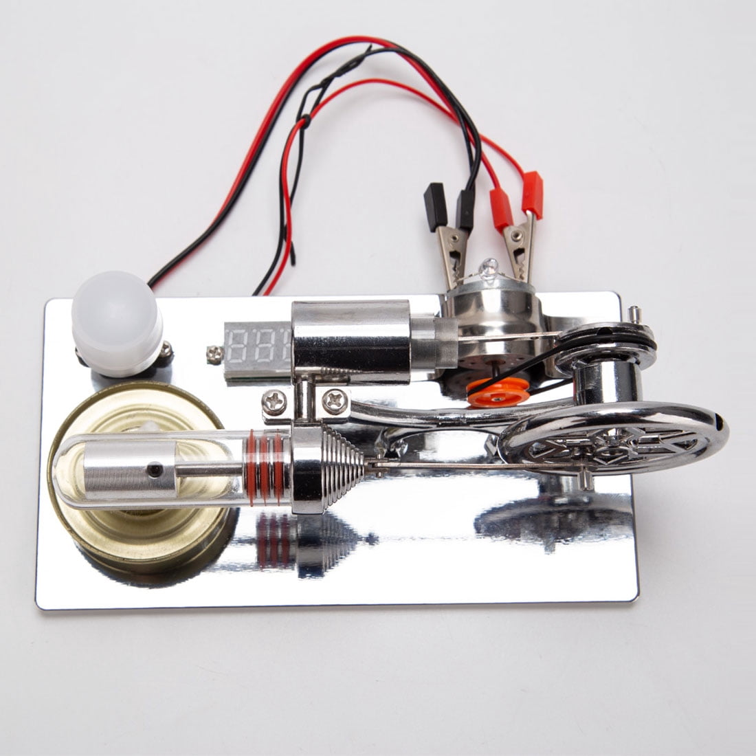 ENJOMOR γ-Type Hot Air Stirling Engine Model Kit - DIY Assembly with LED Generator, Alcohol-Powered, CNC Metal Construction Educational Science Gift for Physics Enthusiasts