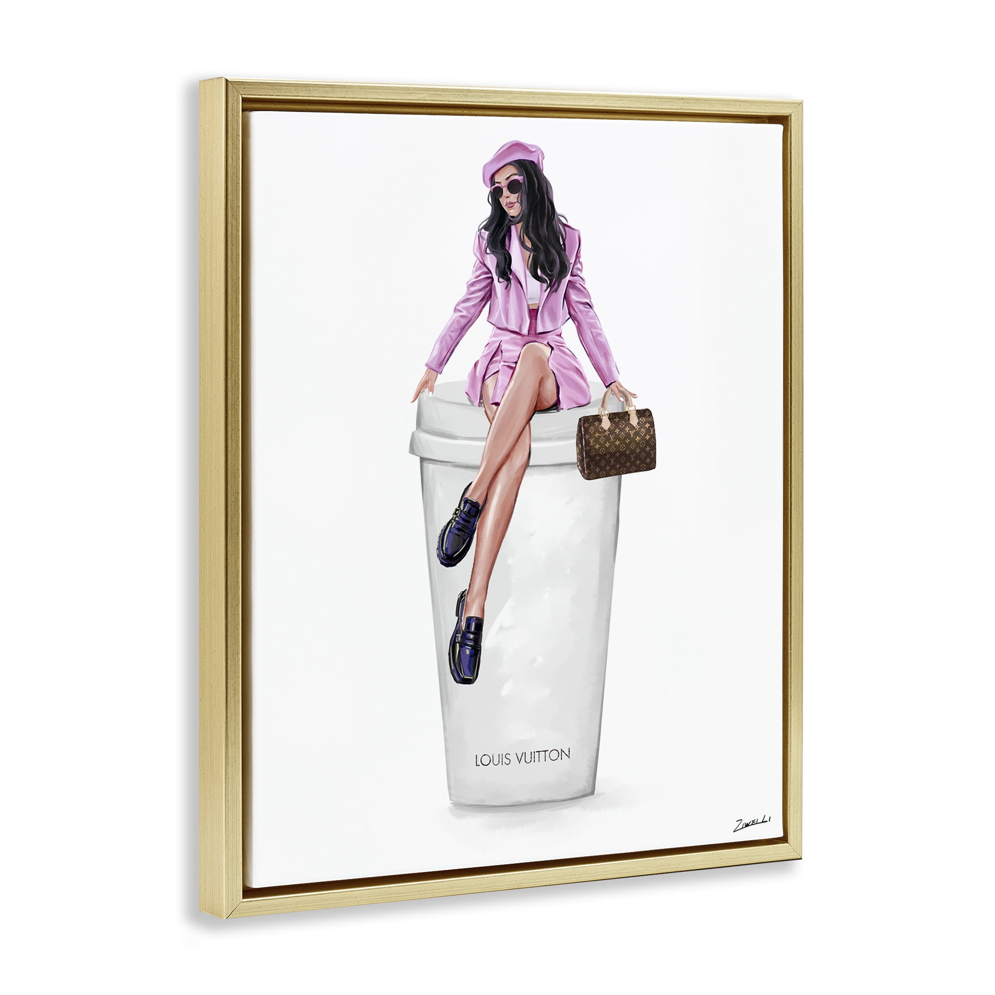 Stupell Industries Sassy Chic Fashionista People Painting Gold Floater Framed Canvas Art Print Wall Art, 25 x 31