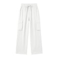 thumbnail image 5 of TEAJOPSUU Womens Wide Leg Cargo Pants Twill Drawstring Waist Side Pocket Pants Relaxed Fit Casual Outdoor Trousers for Hiking Everyday White, 5 of 9