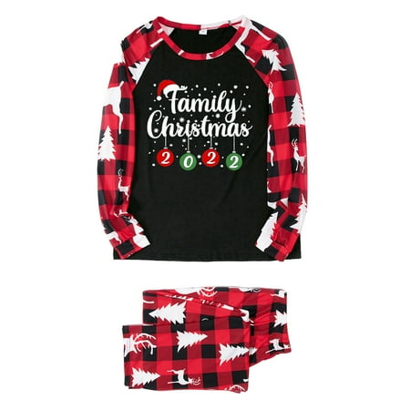 

Mightlink 1 Set Parent-child Pajamas Crew Neck Round Collar Cotton Blend Family Christmas Slumber Party Nightwear Top Pants Set
