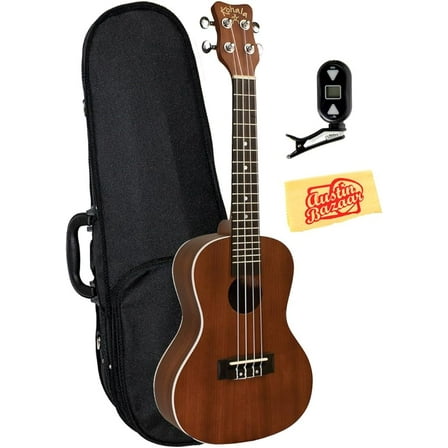 Kohala Akamai AK-C Mahogany Concert Ukulele Bundle with Polyfoam Case, Digital Tuner, and Polishing Cloth - Natural