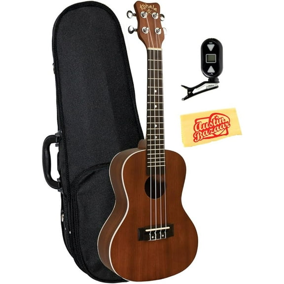 Kohala Akamai AK-C Mahogany Concert Ukulele Bundle with Polyfoam Case, Digital Tuner, and Polishing Cloth - Natural