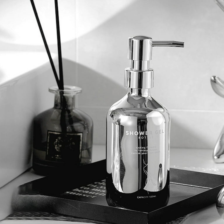 Silver Soap Dispenser Bottle Refillable Shampoo Body Lotion Hand