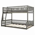 thumbnail image 5 of Full XL-Over-Queen Size Wooden Kids/Teens Bunk Bed with Ladder and Guardrails, Minimalist Designed Detachable Bed Frame, 5 of 10