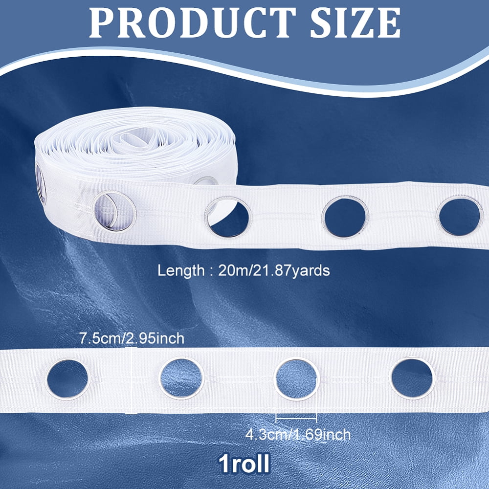 1roll Polypropylene Curtain Tape for Hook Drapery Header Tape Flat White 75mm Hole: 43mm