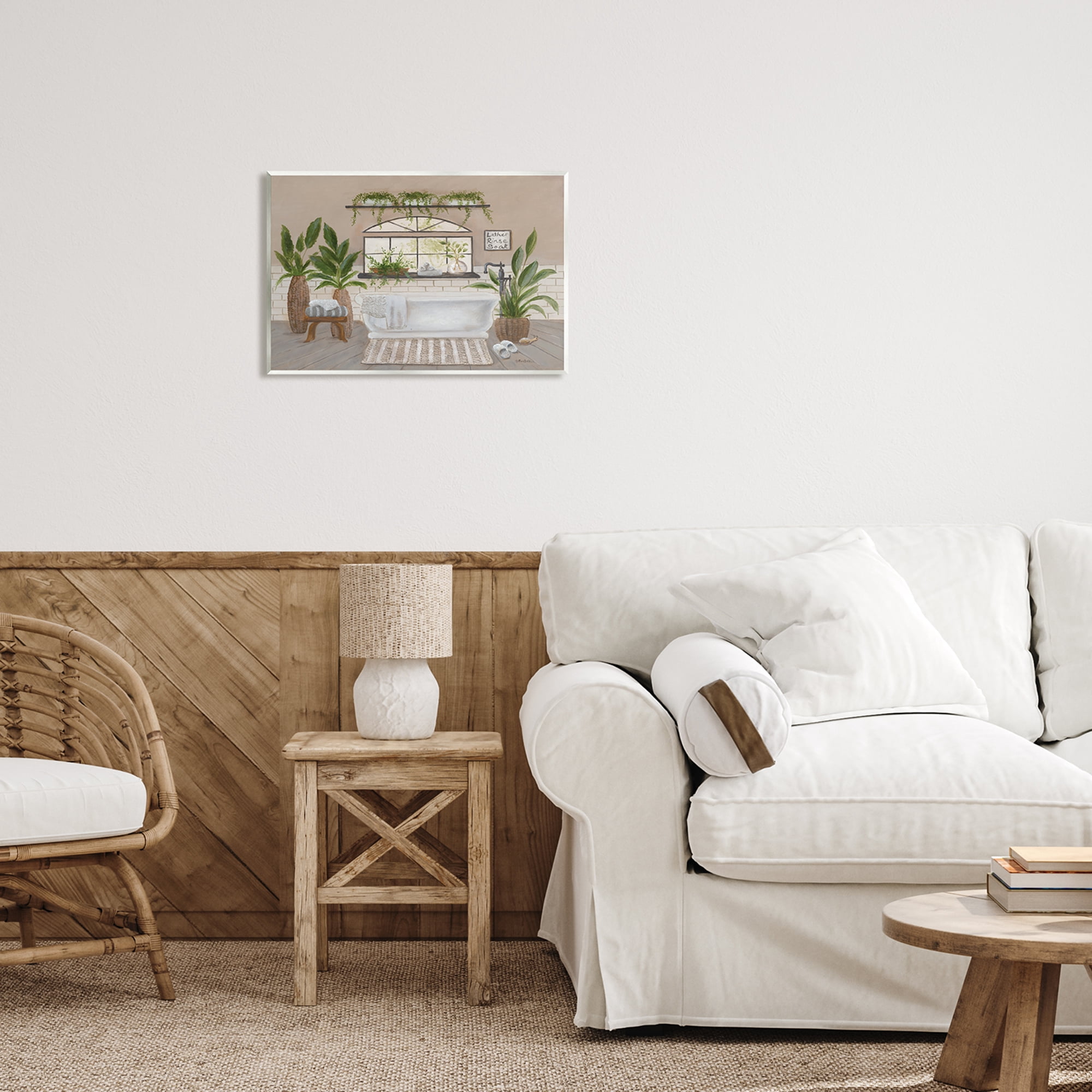 Stupell Lather Rinse Soak Bathroom Greenery Typography Painting Wall Plaque Unframed Art Print Wall Art