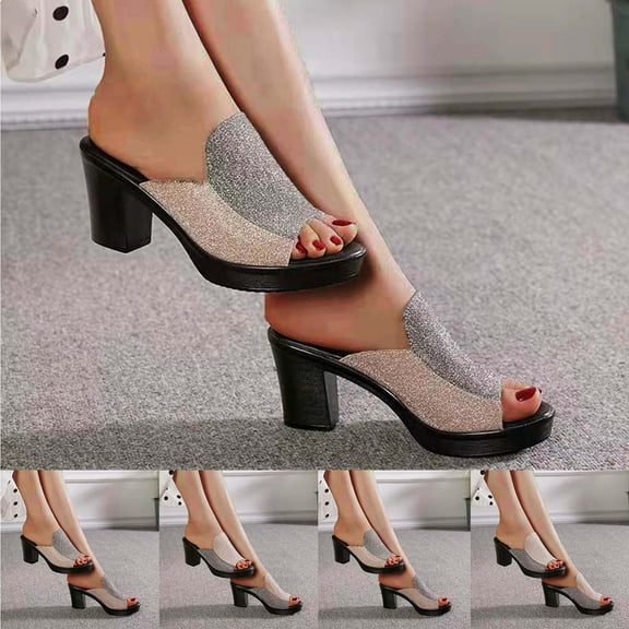 Sandals Women Dressy Chunky Heel Peep Toe Slip-on Slipper Casual Summer Shoes Women's Fashion Casual Breathable Thick-Soled Sandals