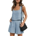 thumbnail image 2 of Douhoow 2Pcs Women Solid Color Sleeveless Sling Vest + Loose Shorts with Pockets, 2 of 9