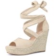 thumbnail image 1 of Alpargatas con cordones Cuñas Sandalias de tacón para mujer Beige 38, 1 of 6