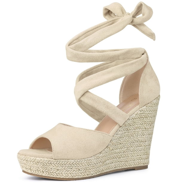 Alpargatas con cordones Cuñas Sandalias de tacón para mujer Beige 41