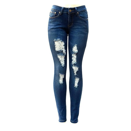 JEANS FOR LOVE David-k Premium Blue Denim Stretch Jeans Destroy Skinny Ripped Distressed (Best Distressed Skinny Jeans)