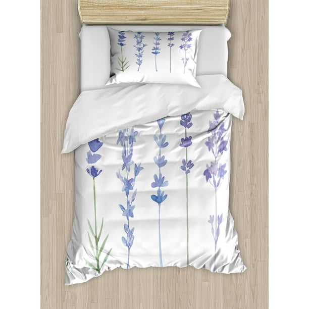 Lavender Twin Size Duvet Cover Set, Watercolor Florist Art ...