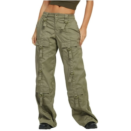 Womens Low Rise Cargo Pants Relaxed Fit Straight Wide Leg Y2K Fashion ...