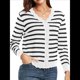 thumbnail image 3 of Suéteres Tipo Cárdigan de Larga para Mujer, Informales, Ligeros, con Botones y Cuello en V, para Otoño Rayas Blancas XL, 3 of 9