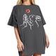 thumbnail image 1 of Gibobby Camiseta de manga corta para mujer Camiseta holgada con cuello redondo y manga corta con hombros y estampado amor conejo(Gris,XL), 1 of 4