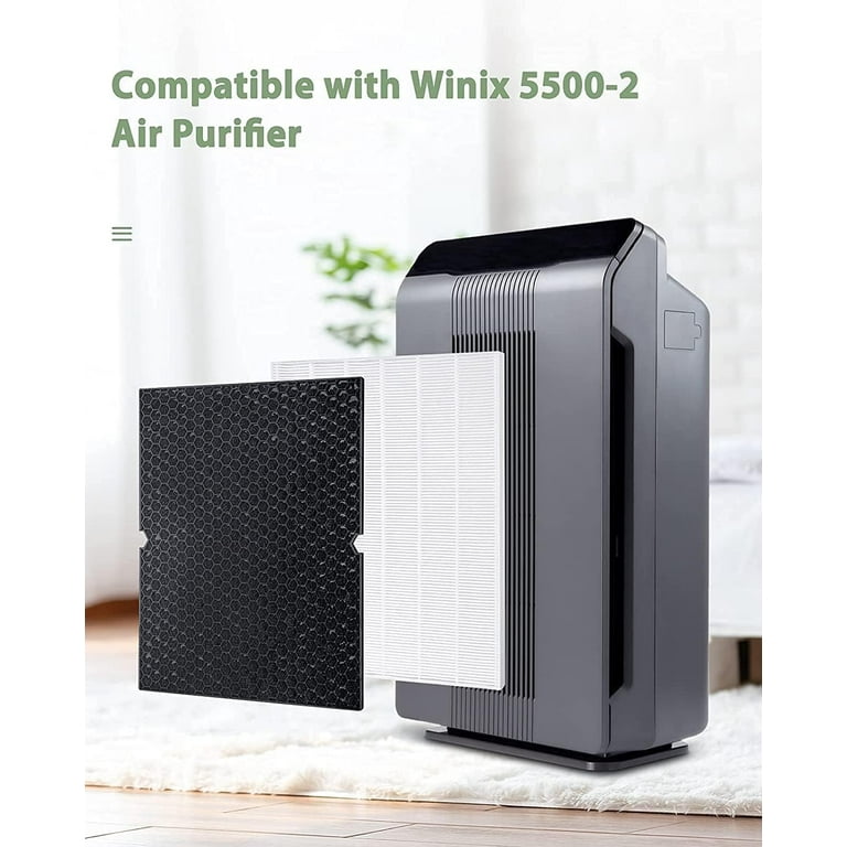 FRESHLAB 2 Pack 116130 Replacement Filter H for Winix 5500 2 Air Purifier HEPA Filter Activated Carbon Filter Combo Pack