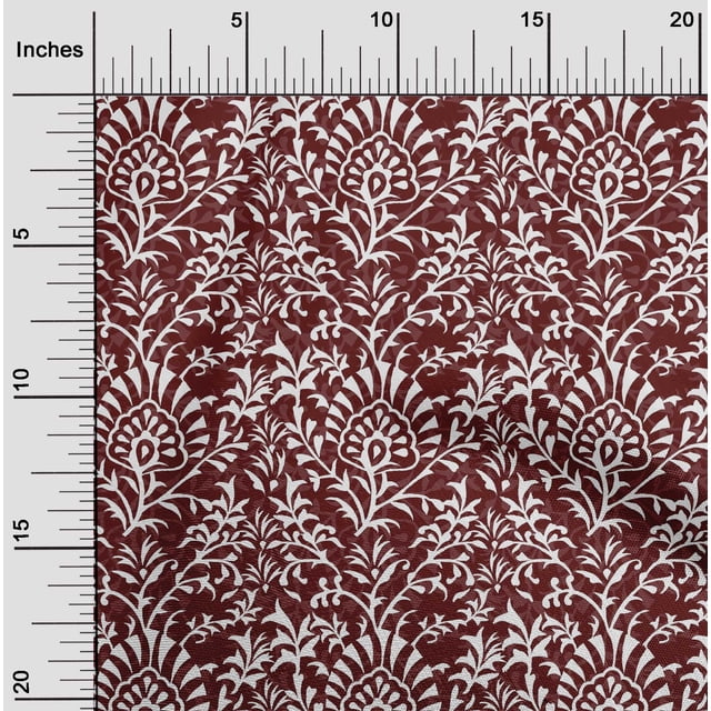 oneOone Tissu Georgette Viscose Rouge Sang Feuilles & Floral Tissu Imprimé au Mètre 42 Pouces de Large
