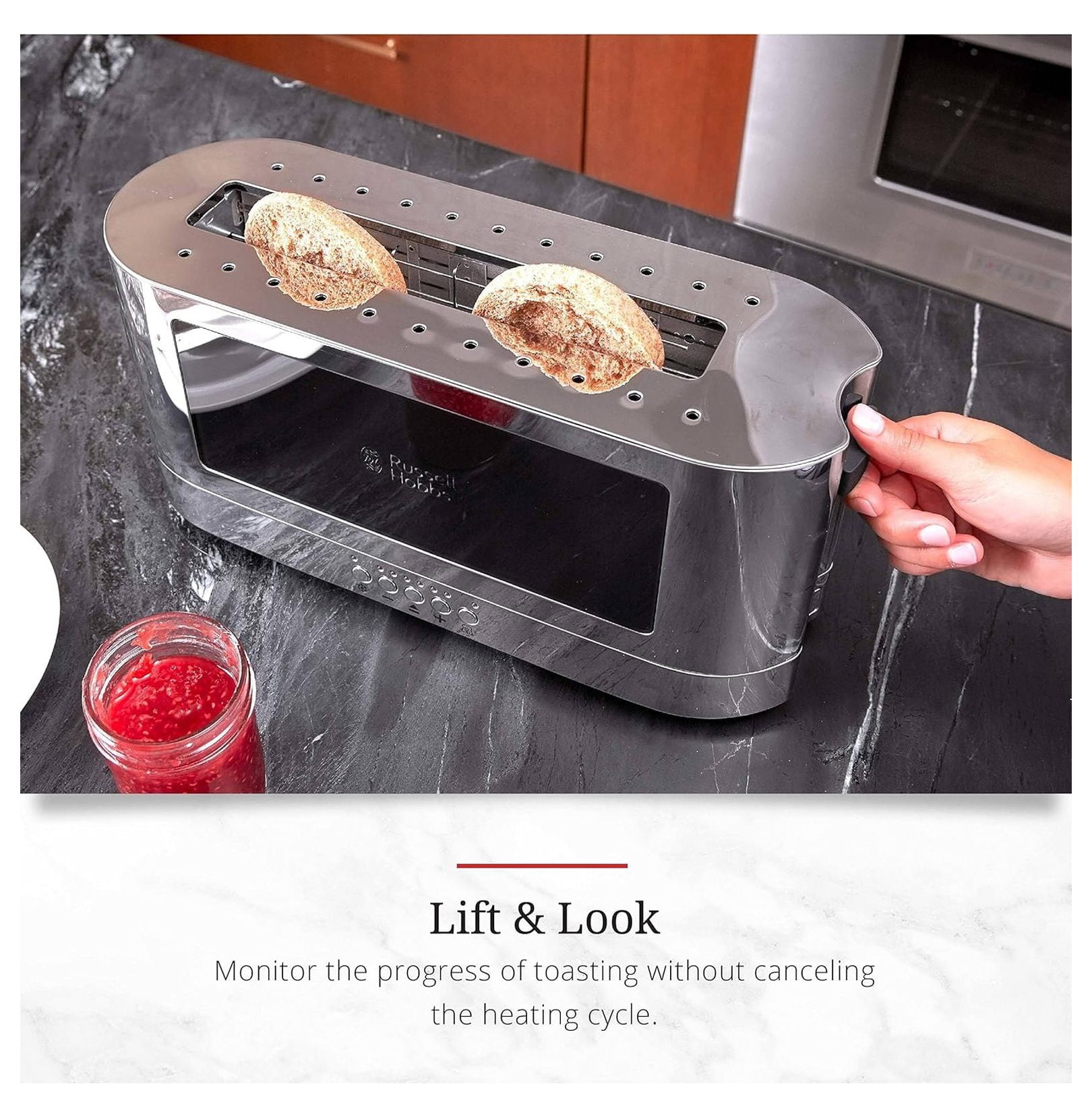 2 Slice Toaster, Black & Silver Glass Accent Toaster, Long Slot Toaster for Artisan Bread, Bagel Toaster with Warming Rack