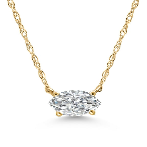 Gem Stone King 10K Yellow Gold Lab Grown Diamond Pendant Necklace for Women | 0.33 Cttw | Marquise 7X4MM | Gemstone April Birthstone | DEF Color | VVS-VS Clarity | With 18 inch Chain