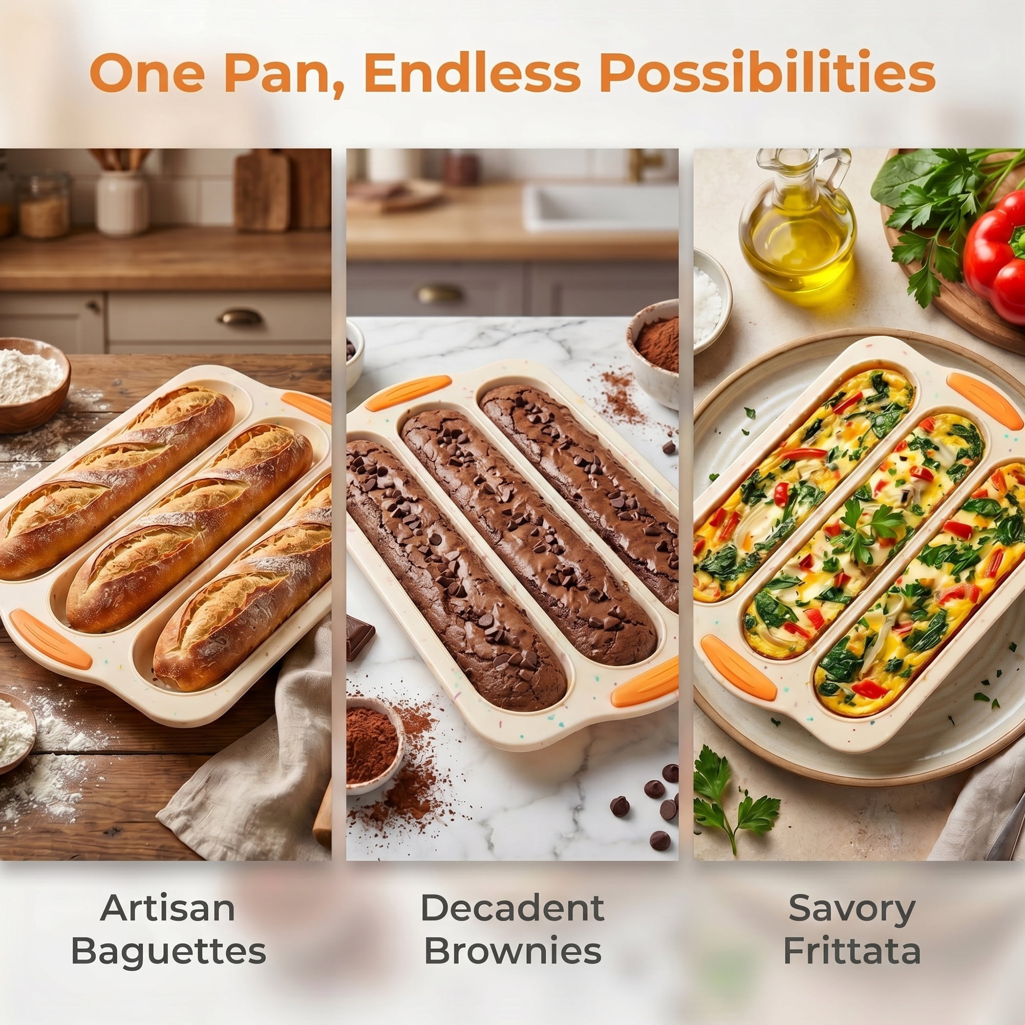 Unique Bargains Baking Pan 3-Loaf Speckled Ventilated Tray with Handles Beige 13"x9.1"x1"