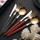 thumbnail image 2 of HEYI-Juego de cubiertos de acero inoxidable 304, cuchillo portugués para carne, tenedor, cuchara con mango de madera, juego de regalo negro, rojo y dorado, HY Fivean unisex, 2 of 2