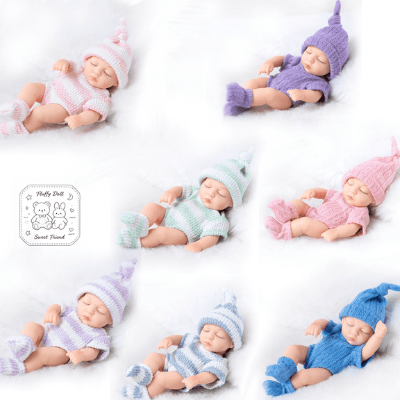 7 Inch Full Soft Vinyl Sleeping Reborn baby Doll, Realistic Infant Figure, Hugs Doll with Onesie Outfit, Pretend Play Toy, Birthday Holiday Gift for Boys and Girls, Suitable for Kids Ages 3 and Up