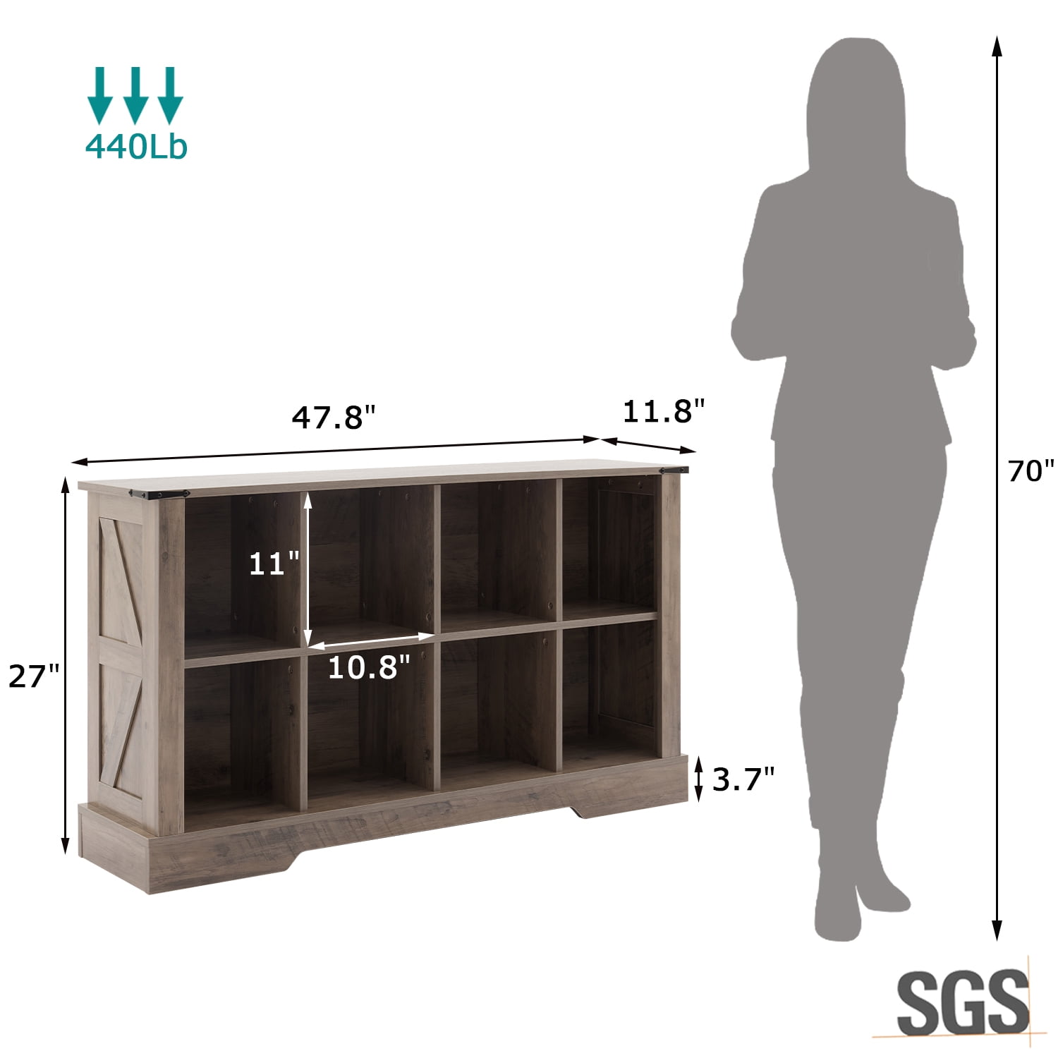 8-Cube LED Bookshelf - Mid-Century Modern Wood Storage Shelf for Bedroom, Living Room & Office, Gray