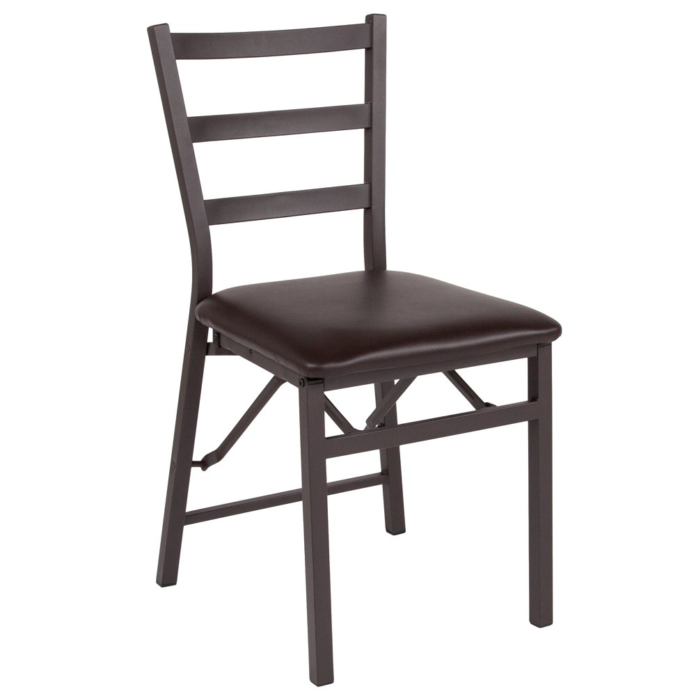 Flash Furniture HERCULES Series Brown Folding Ladder Back Metal Chair