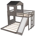 thumbnail image 4 of Kacho Wooden Twin over Full House Bunk Bed, House Bunk Beds with Slide, Solid Wood Loft Bed Frame, Playhouse Bunk Bedframe with Ladder and Guardrails, forand Antique Gray, 4 of 7