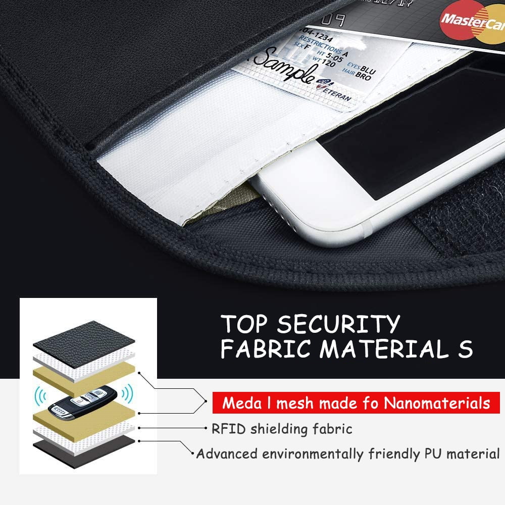 POINTERTECK 2 Pack Faraday Bag for Car Keys and Cell Phone, Signal Blocking Key Pouch, Anti Theft Car Protection, Cell Phone WiFi/GSM/LTE/NFC/RFID/Keyless Entry Fob Signal Blocking Pouch-Black