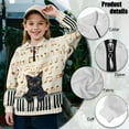 thumbnail image 6 of COEQINE Long Sleeve Pullover for Girls, Quarter Zip Loose Fit Sweatshirt, Soft Polyester Winter Clothes Sweater for Everyday Wear Ages 5-6, Cat Piano Musical Note, 6 of 7