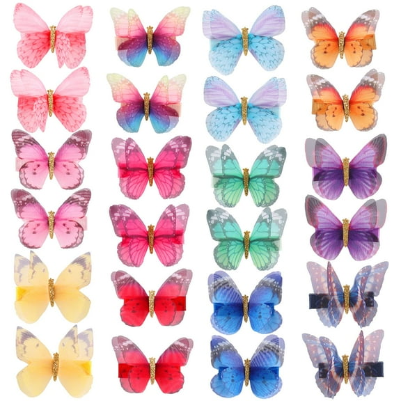 24 Pack/12 Pairs Realistic Colorful Butterfly Fully Lined Cloth Fabric Covered Alligator Hair Clips Bow Barrettes Accessories Hairgrips for Baby Girls Toddlers Infants Kids Women