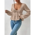 thumbnail image 2 of Womens Long Sleeve Slimming Sweater Casual V Neck Collared Knit Jumper Tops Khaki S, 2 of 8