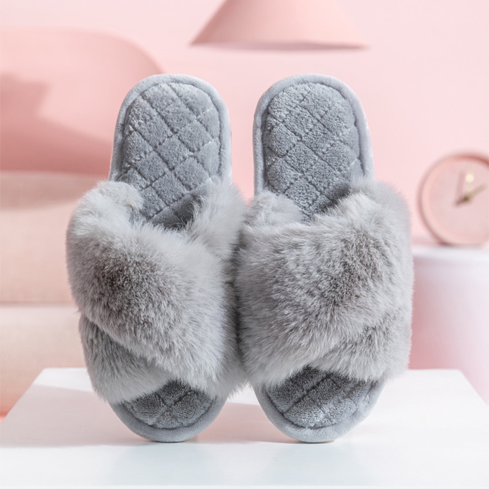 Fluffy cross front slippers 2025